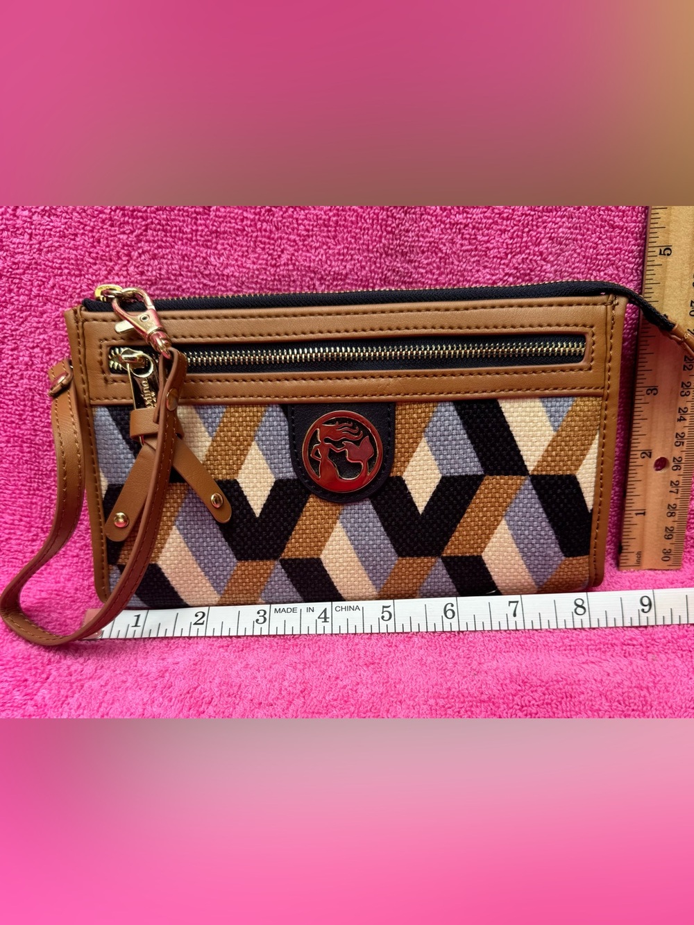 Spartina 449 Bateau Bleu Daufuskie Linen Leather Wristlet EUC